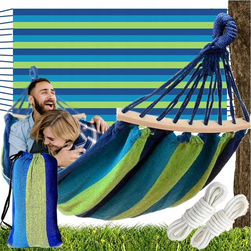 Hamac Textil cu Bare din Lemn – Confort Maxim, Ideal pentru Grădină, Camping sau Terasă