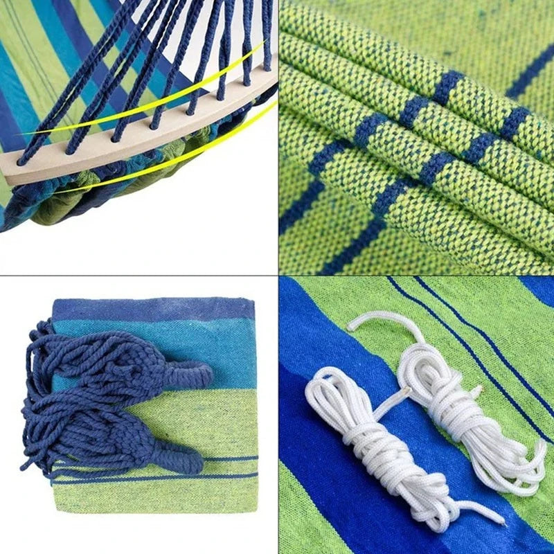 Hamac Textil cu Bare din Lemn – Confort Maxim, Ideal pentru Grădină, Camping sau Terasă