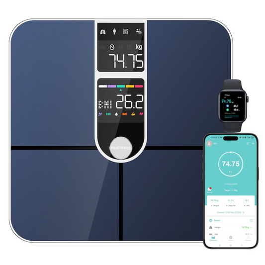 Cantar Corporal Smart Welland – 17 Indici analiza corporala, Bluetooth, LCD Color, Compatibil Fitdays / Fitbit / Apple Health – Albastru inchis, 180 kg