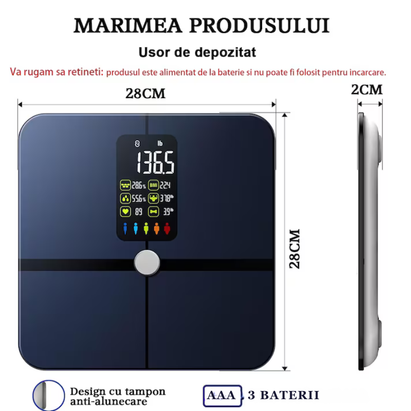 Cantar Corporal Smart Welland – 17 Indici analiza corporala, Bluetooth, LCD Color, Compatibil Fitdays / Fitbit / Apple Health – Negru, 180 kg