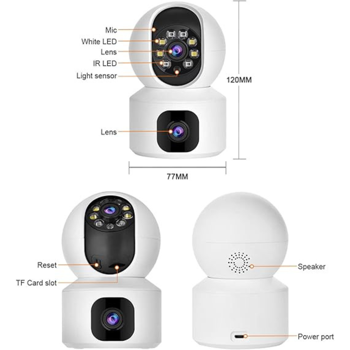 Cameră Supraveghere WiFi V380 cu Auto Tracking, Viziune Nocturnă Color, Audio Bidirecțional, 360° Panoramă – Aplicație Mobilă