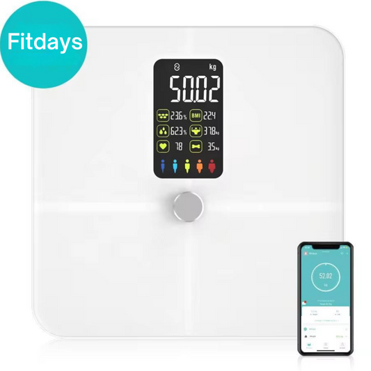 Cantar Corporal Smart Welland – 17 Indici analiza corporala, Bluetooth, LCD Color, Compatibil Fitdays / Fitbit / Apple Health – Alb, 180 kg