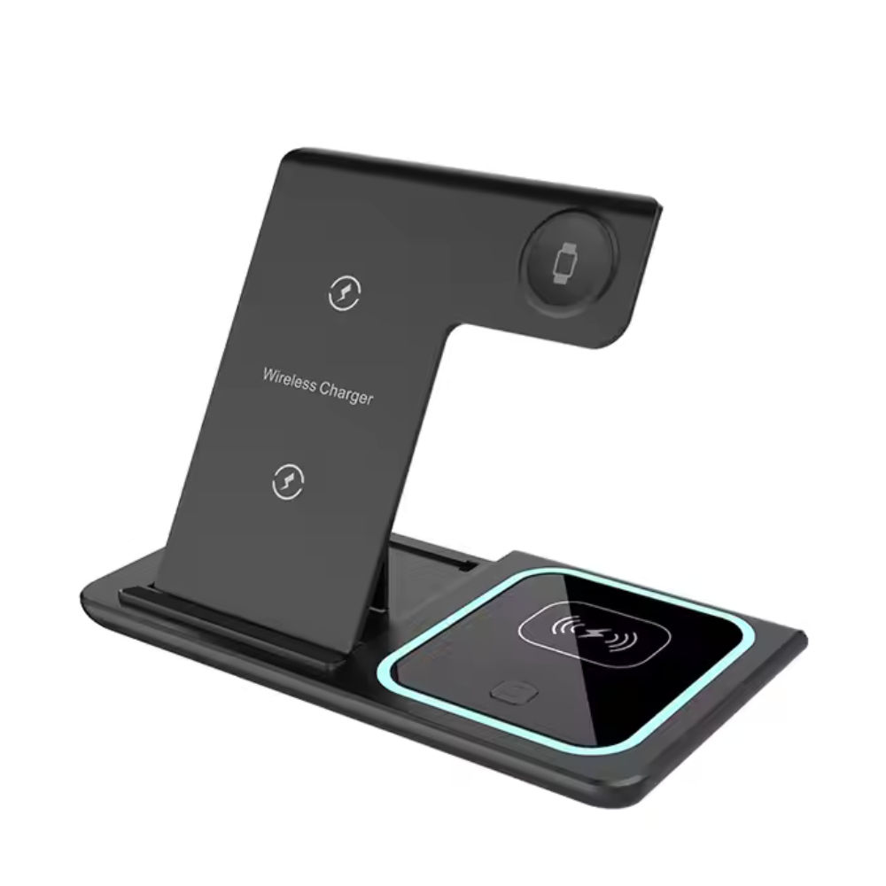 Stație de Încărcare Wireless 3 în 1 – Compatibilă cu Android, Apple Watch, AirPods | Încărcare Rapidă 15W, Design Pliabil