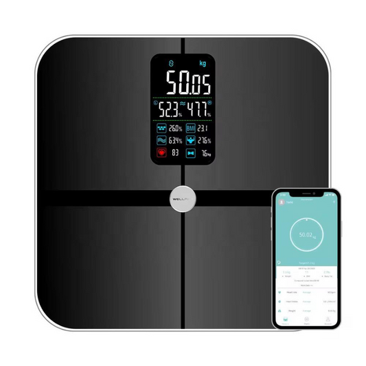 Cantar Corporal Smart Welland – 17 Indici analiza corporala, Bluetooth, LCD Color, Compatibil Fitdays / Fitbit / Apple Health – Negru, 180 kg