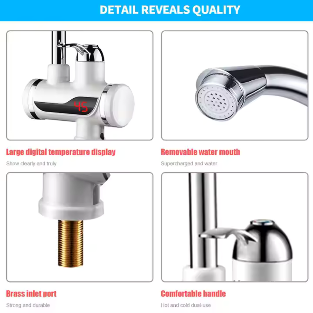Robinet Electric Instant pentru Apă Caldă 3000W – Dus inclus, Încălzire Rapidă, Afișaj Digital
