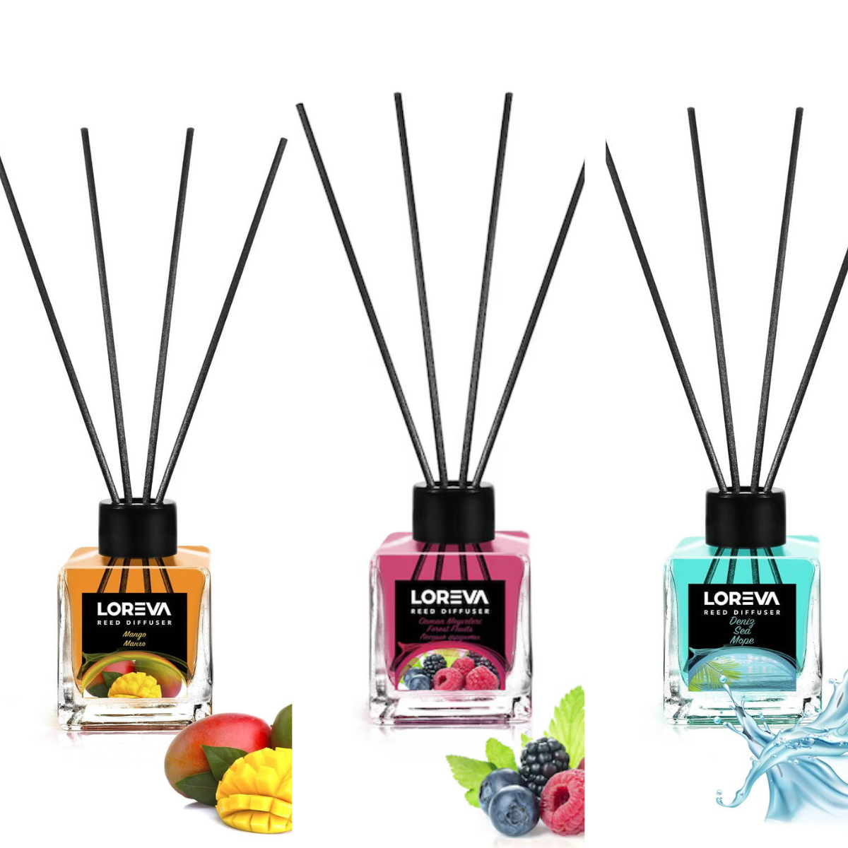 Set 3 Odorizante de cameră Loreva | Difuzoare cu bețișoare, parfumuri concentrate, miros intens și persistent