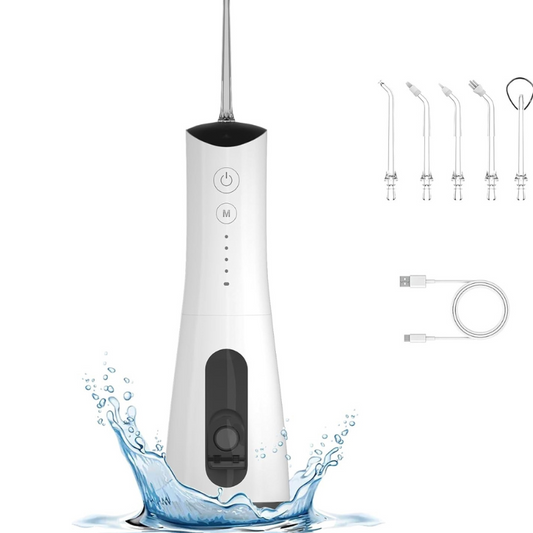Irigator Oral Water flosser - Dus Bucal, Rezervor 300ml, 5 Capete de Curatare, 1600 pulsatii/minut, Tehnologie Sonic Bubble, IPX7, Alb