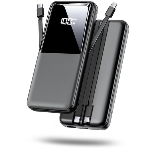 Baterie externa Power Bank 10000mAh cu Încărcare Rapidă 22.5W, Cabluri Incorporate iOS & Type-C, Display Digital, Negru