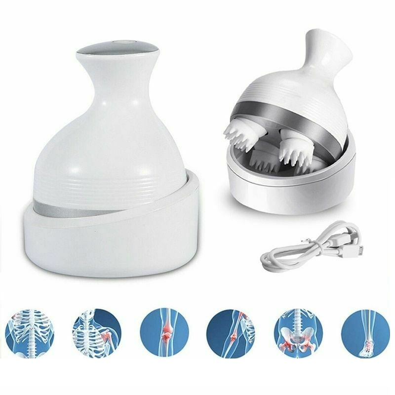 Aparat de Masaj 3D pentru Scalp, Fata si Corp- Relaxare si Revitalizare, 4 Zone Masaj, Capete de Silicon detasabile, Reincarcabil, Alb