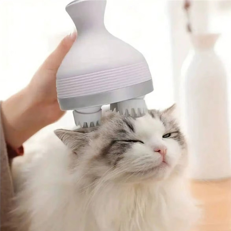 Aparat de Masaj 3D pentru Scalp, Fata si Corp- Relaxare si Revitalizare, 4 Zone Masaj, Capete de Silicon detasabile, Reincarcabil, Alb