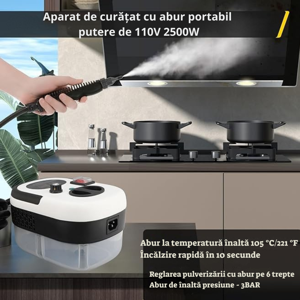 Aparat de Curățat cu Abur Portabil 2500W –  Curățare Profesională Acasă