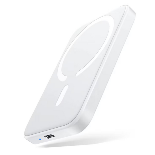 Baterie Externă Wireless MagSafe 5000 mAh – Compatibilă iPhone, Power Bank Încărcare Rapidă, Alb/Gri, Portabilă și Ușoară