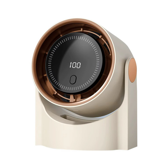 Ventilator Portabil Inteligent cu Ecran Digital, 100 Viteze, Timer 3/6/9h, Baterie Reîncărcabilă , Bej