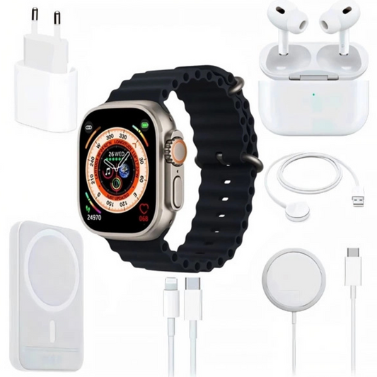 Smart Watch Ultra Seria 8 X10 (2.02") – Ceas Inteligent + Căști Bluetooth + Încărcator Wireless