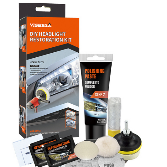 Kit polish și restaurare faruri auto Visbella – discuri abrazive, pastă polish, protecție UV