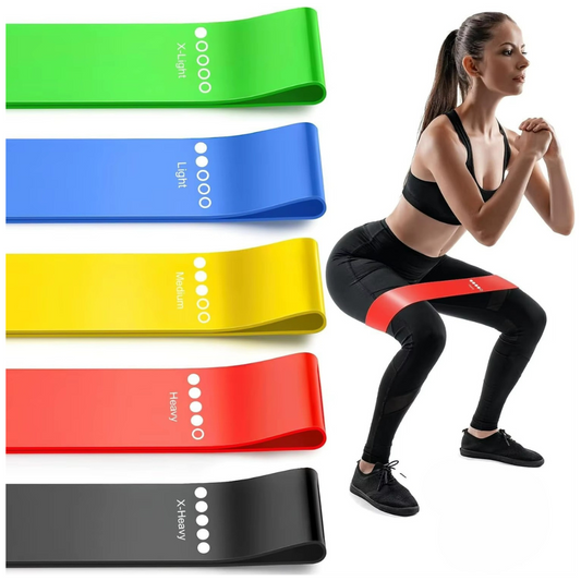 Set 5 benzi elastice Fitness din Latex Natural – 5 Niveluri de Intensitate, 60x5cm, Multicolor
