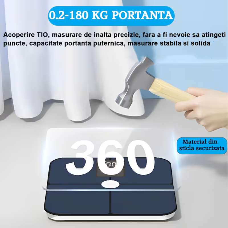 Cantar Corporal Smart Welland – 17 Indici analiza corporala, Bluetooth, LCD Color, Compatibil Fitdays / Fitbit / Apple Health – Negru, 180 kg