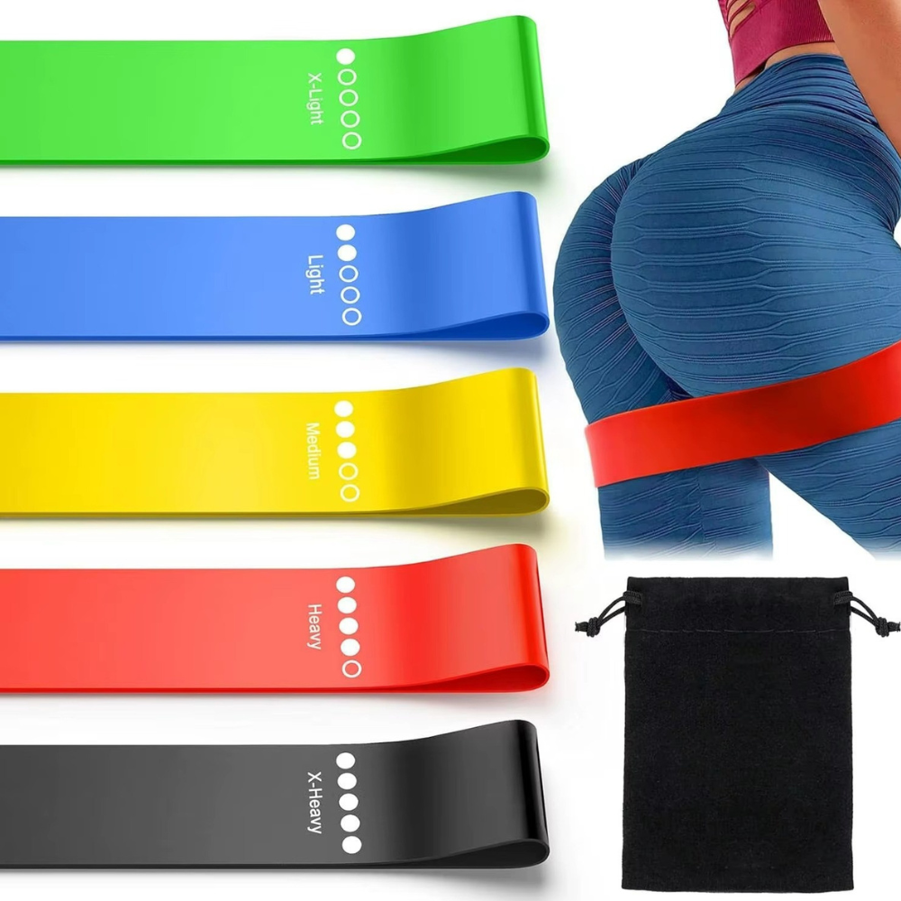 Set 5 benzi elastice Fitness din Latex Natural – 5 Niveluri de Intensitate, 60x5cm, Multicolor